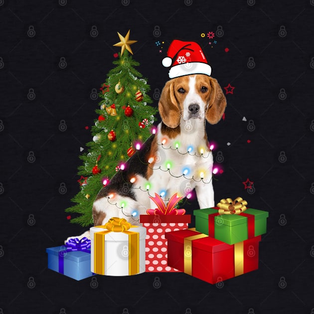 Beagle Christmas Tree Santa Hat Funny Xmas Gift Dog T-Shirt by CoolTees